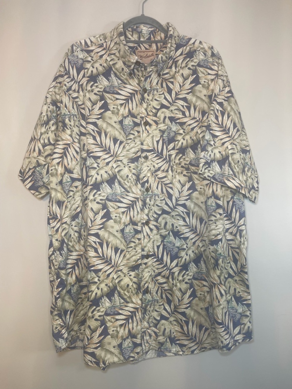 Woolrich Navy Short-Sleeve Tropical Leaf Button-Down Shirt